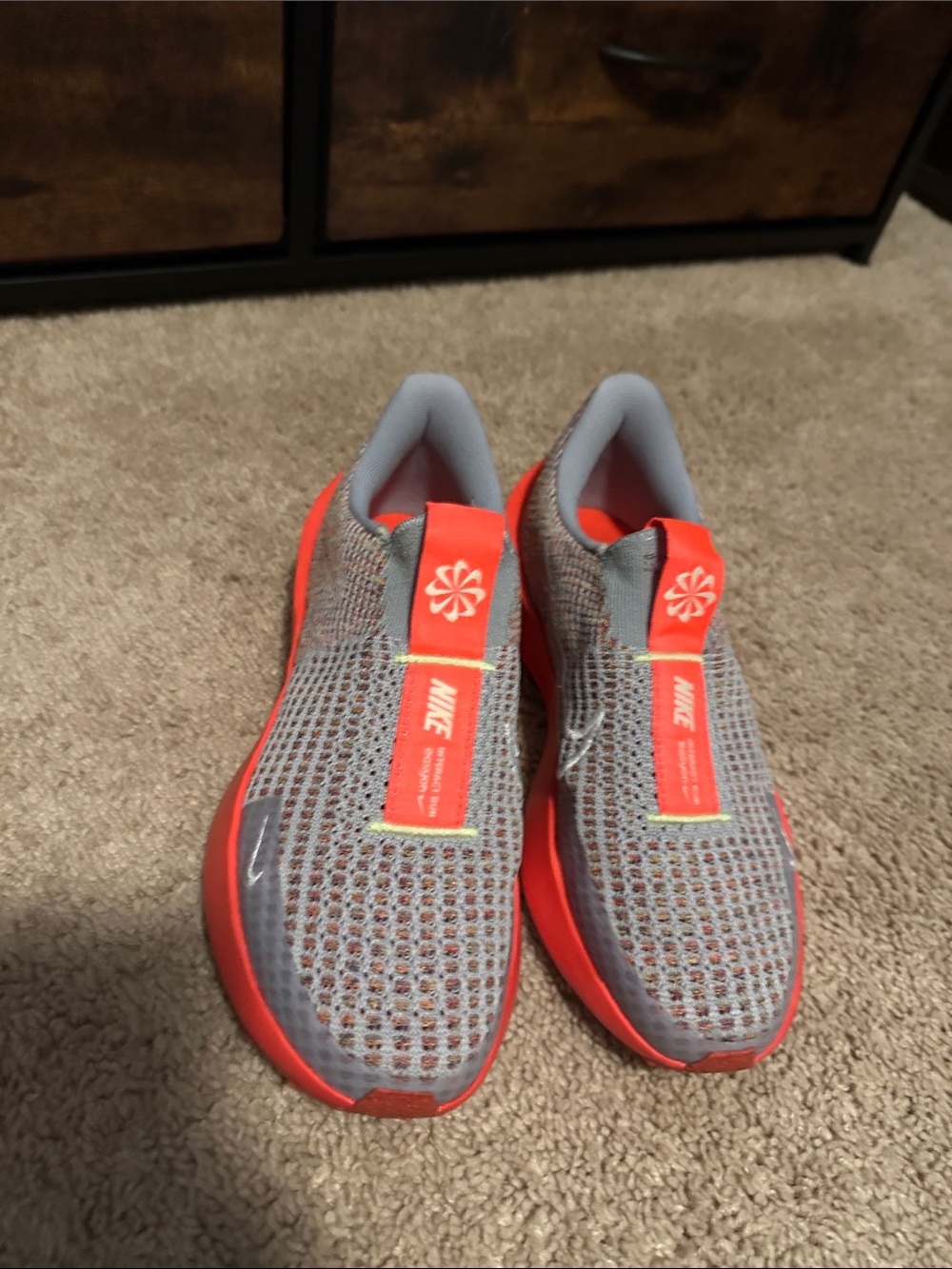 Nike Kids Grey with Bright Orange Slip-On Sneakers